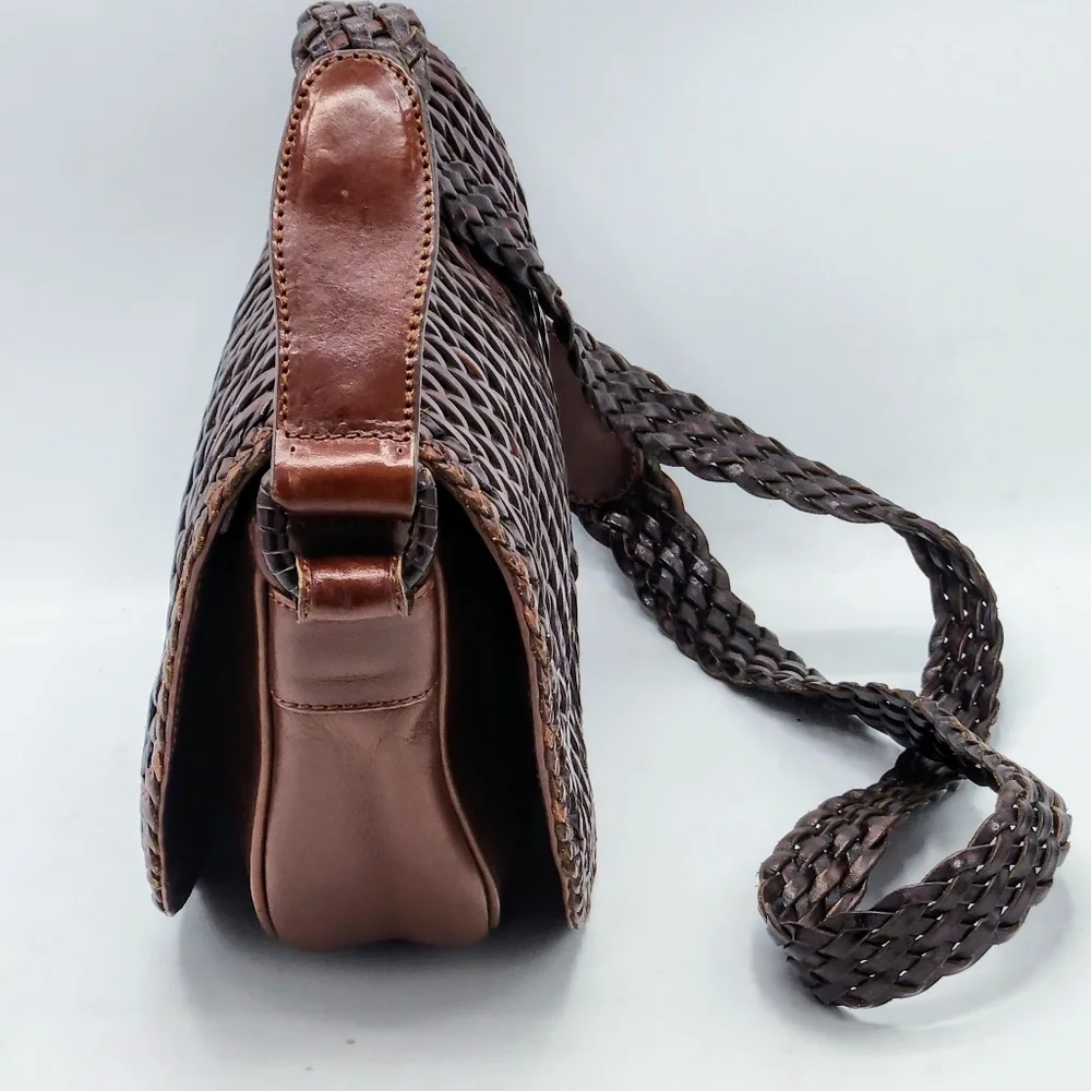 De Vecchi Hamilton Hodge Vintage Leather Woven Saddle Bag In Brown - Picture 3 of 14
